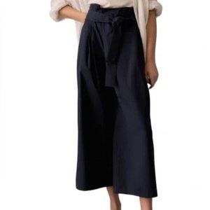 Exquise Anthropologie Paper Bag Waist Wide Leg Crop Pants, Navy, S